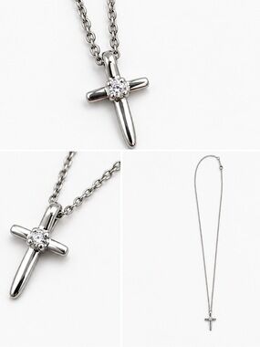 Silver-Tone Cross Pendant Necklace Crystal Accent Simple Religious Jewelry